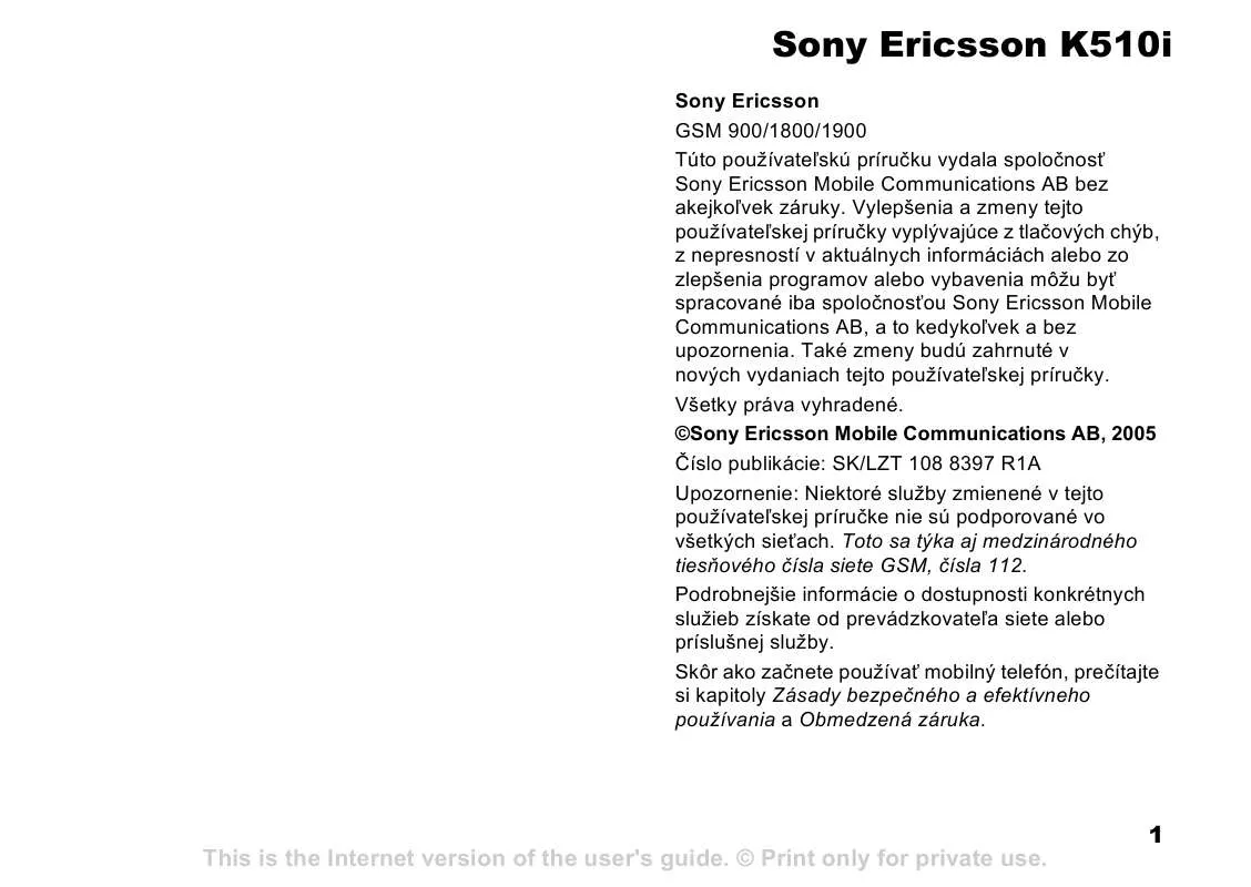 Mode d'emploi SONY ERICSSON K510I