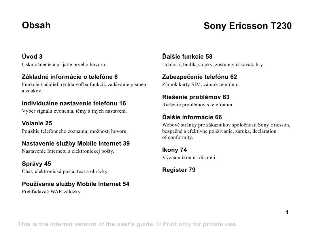 Mode d'emploi SONY ERICSSON T230