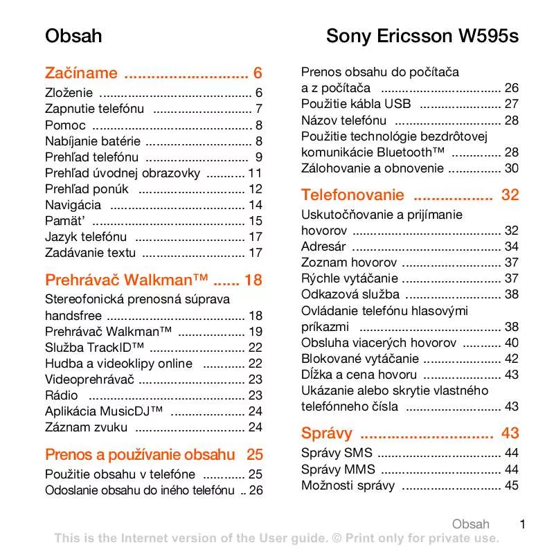 Mode d'emploi SONY ERICSSON W595S