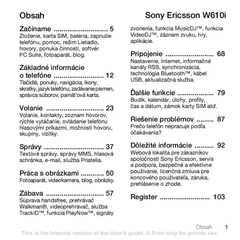 Mode d'emploi SONY ERICSSON W610I