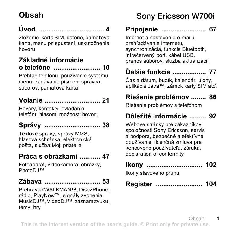 Mode d'emploi SONY ERICSSON W700I