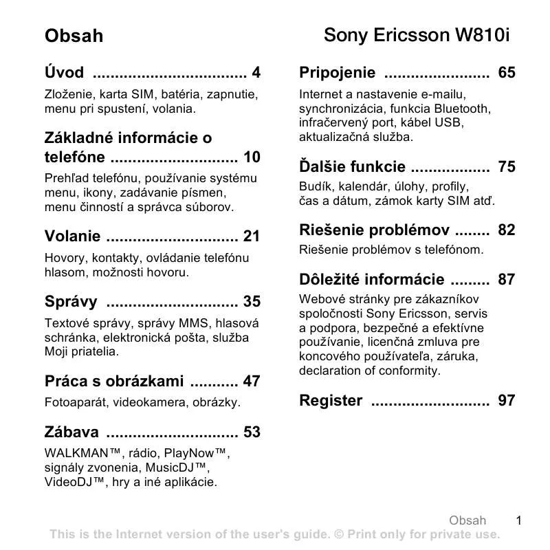 Mode d'emploi SONY ERICSSON W810I