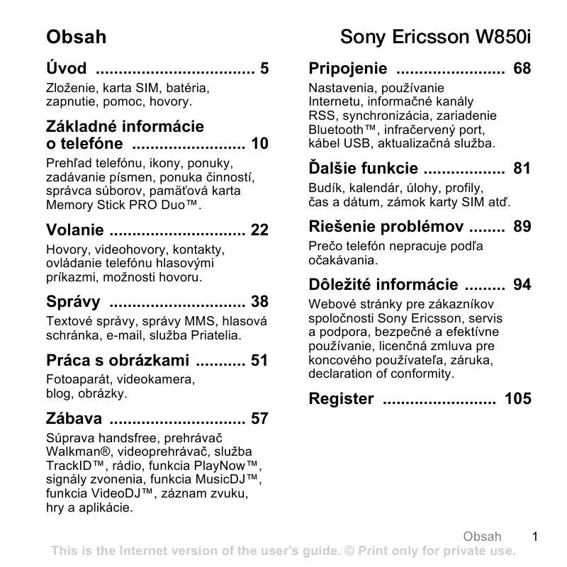 Mode d'emploi SONY ERICSSON W850I