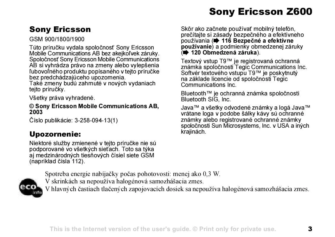 Mode d'emploi SONY ERICSSON Z600