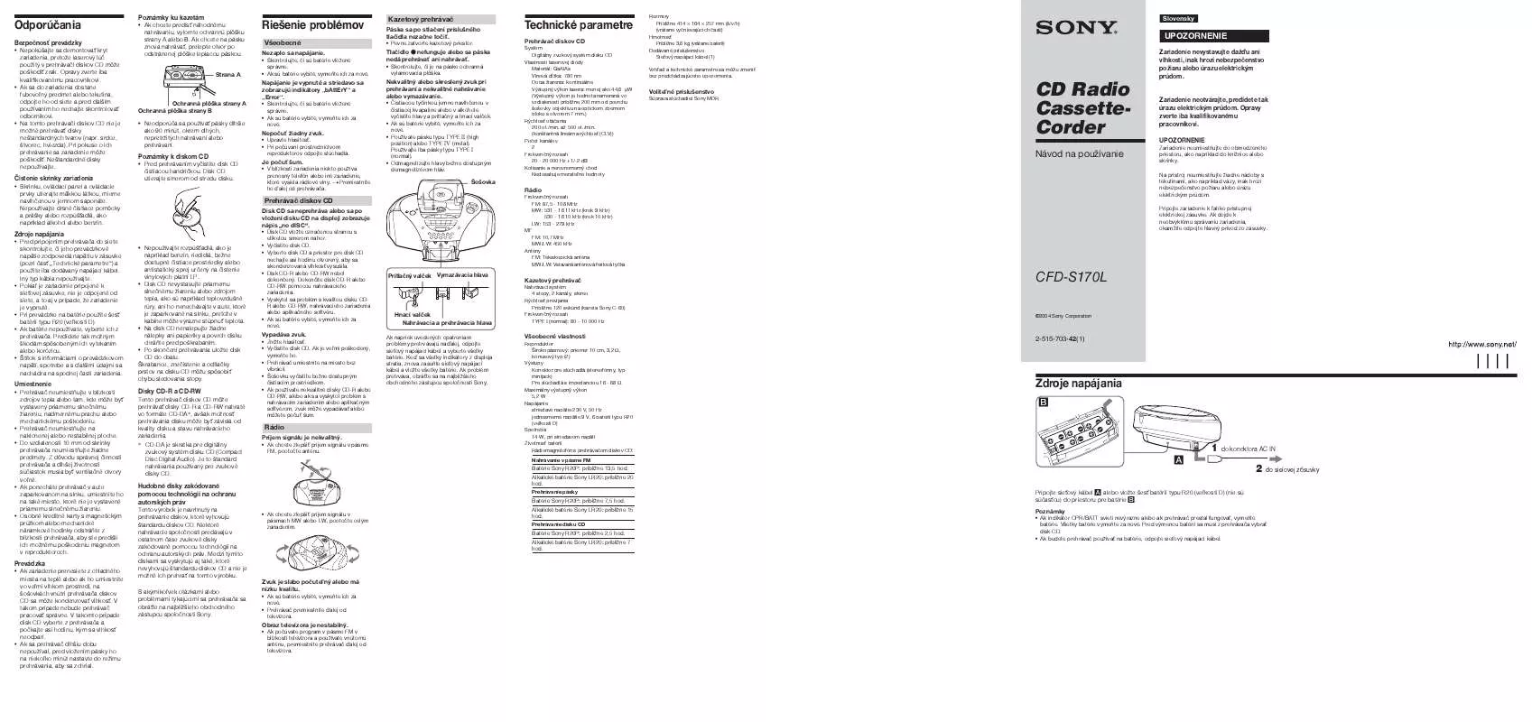 Mode d'emploi SONY CFD-S170L