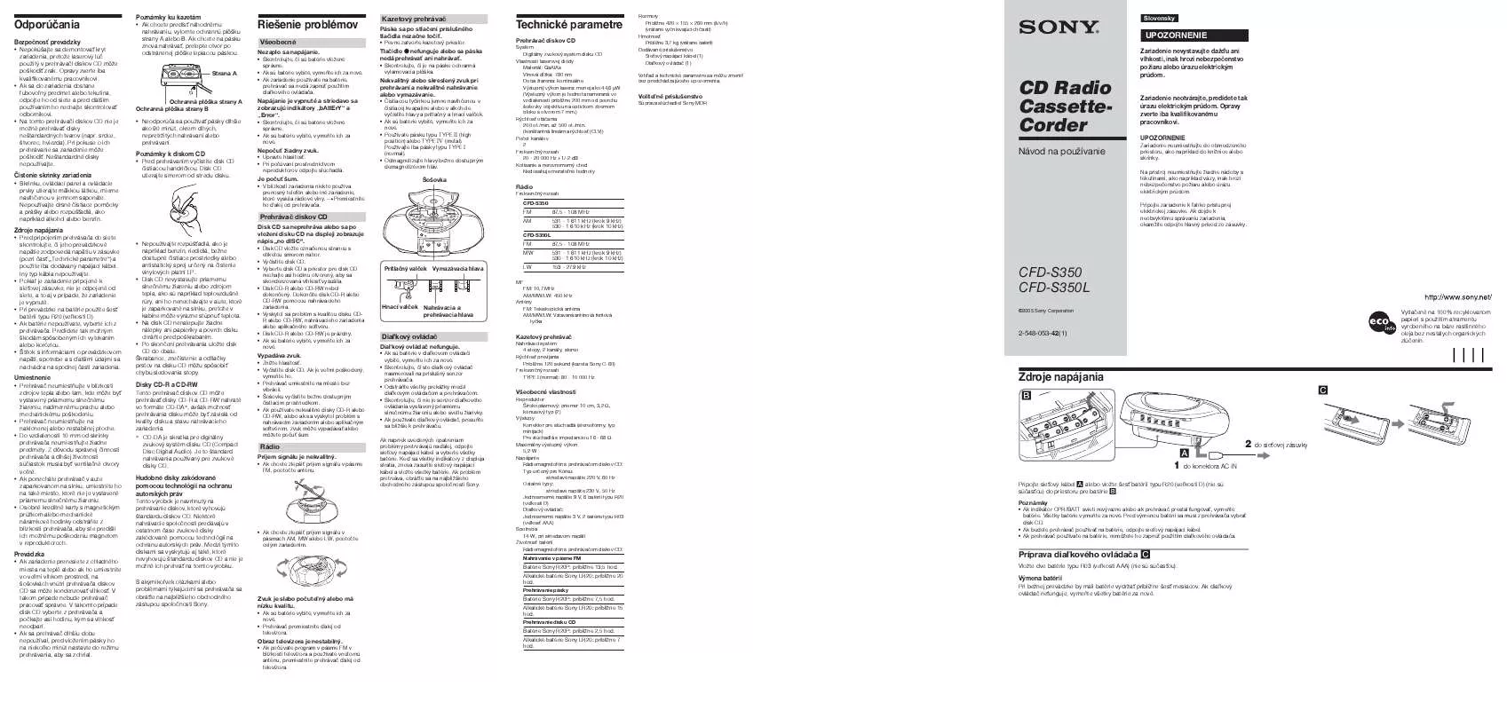 Mode d'emploi SONY CFD-S350