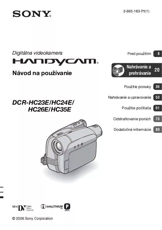 Mode d'emploi SONY DCR-HC24E