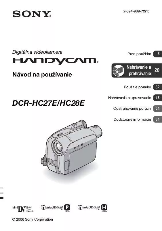 Mode d'emploi SONY DCR-HC27E