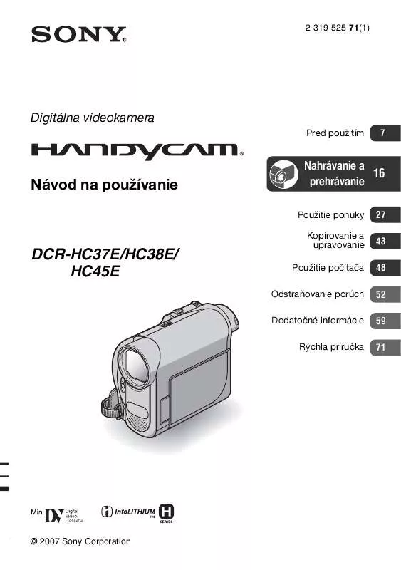 Mode d'emploi SONY DCR-HC45E