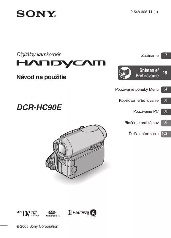 Mode d'emploi SONY DCR-HC90E