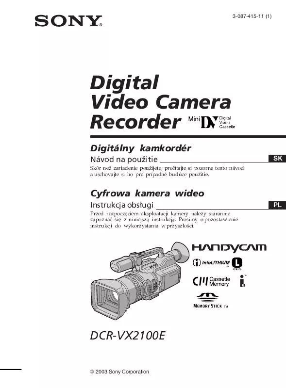 Mode d'emploi SONY DCR-VX2100E