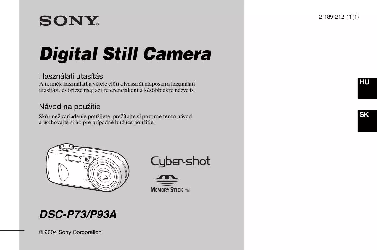 Mode d'emploi SONY CYBER-SHOT DSC-P93A