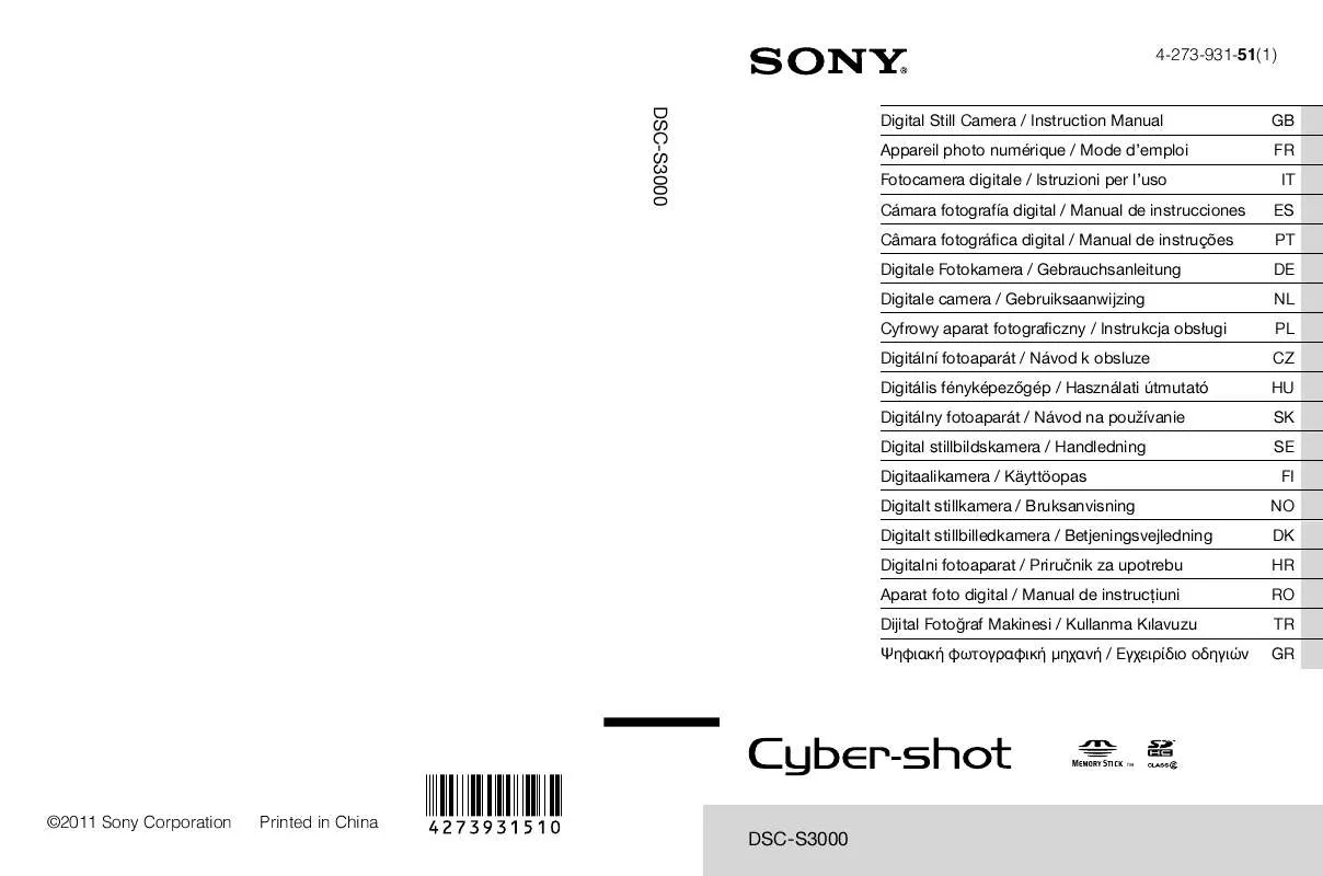 Mode d'emploi SONY CYBER-SHOT DSC-S3000