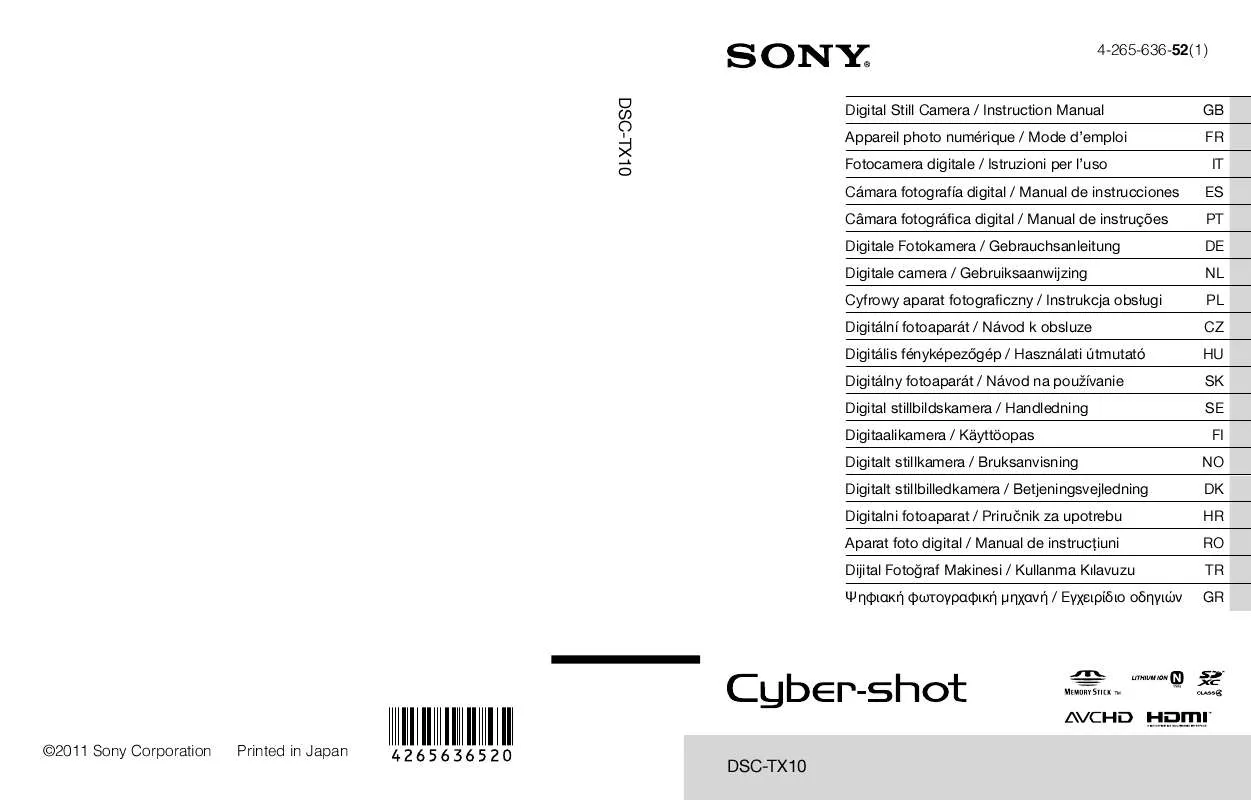 Mode d'emploi SONY CYBER-SHOT DSC-TX10