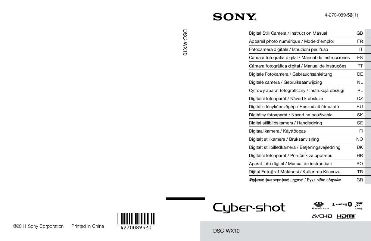 Mode d'emploi SONY CYBER-SHOT DSC-WX10