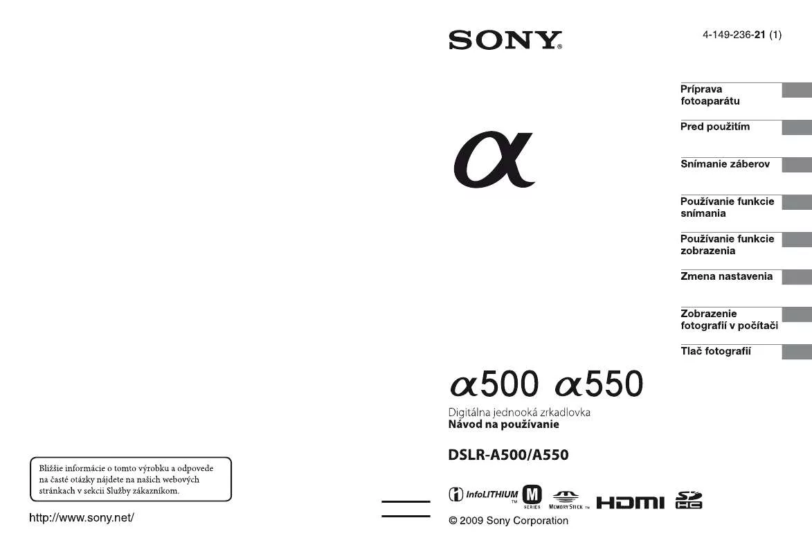 Mode d'emploi SONY ALPHA DSLR-A550