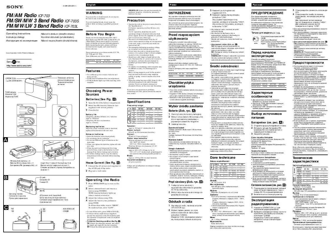 Mode d'emploi SONY ICF-703L