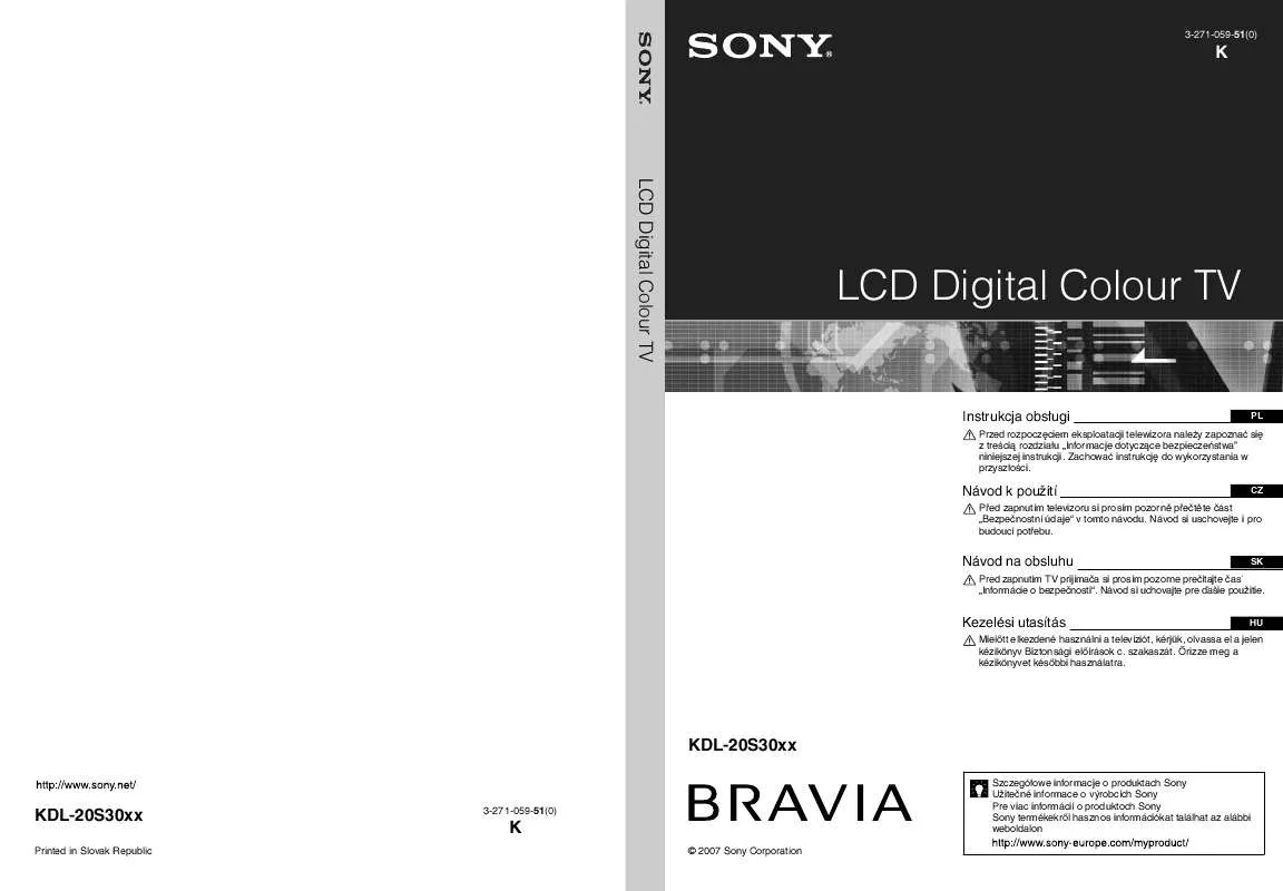 Mode d'emploi SONY KDL-20S3050