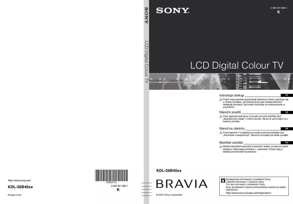 Mode d'emploi SONY KDL-26B4000