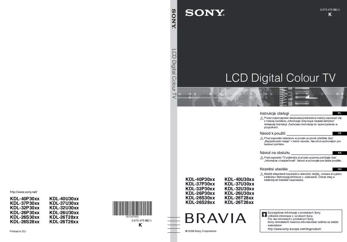 Mode d'emploi SONY KDL-26P3000