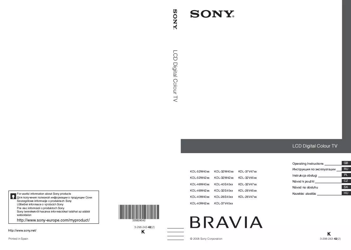 Mode d'emploi SONY KDL-26V4730