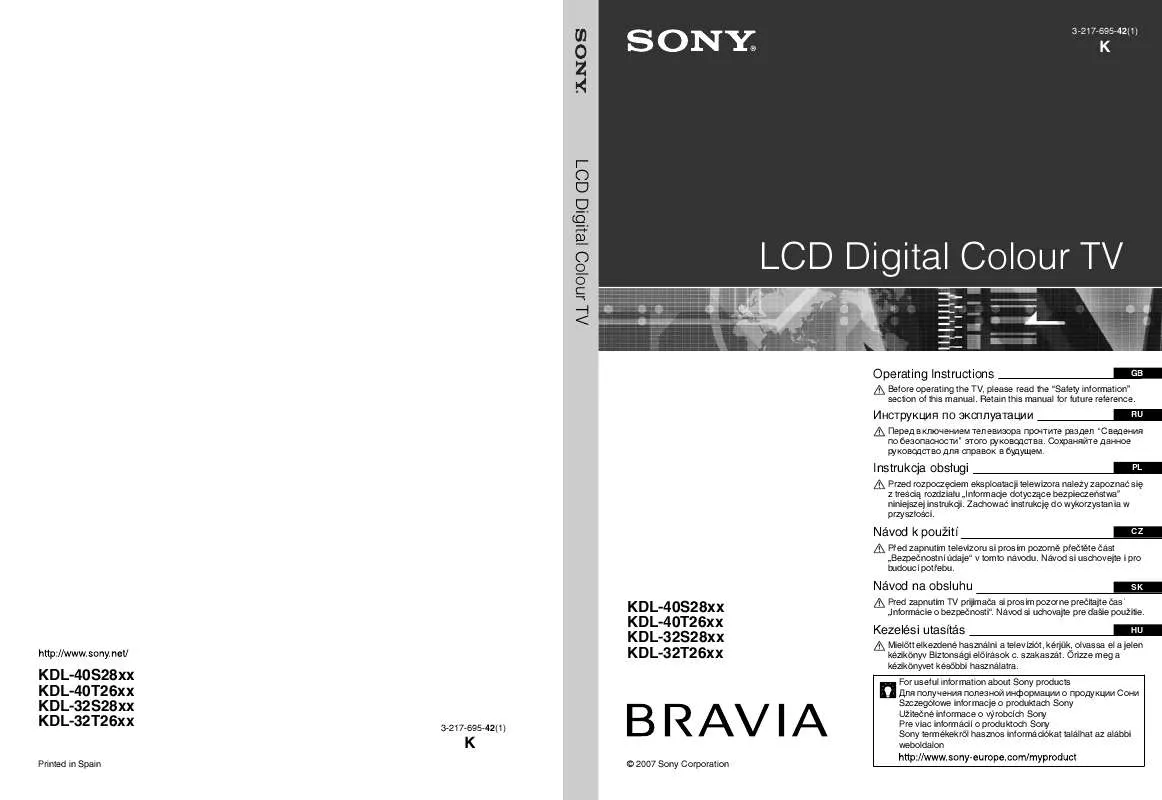 Mode d'emploi SONY KDL-32S2810