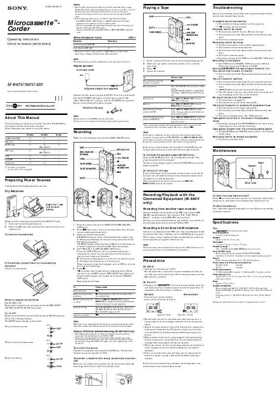 Mode d'emploi SONY M-640V