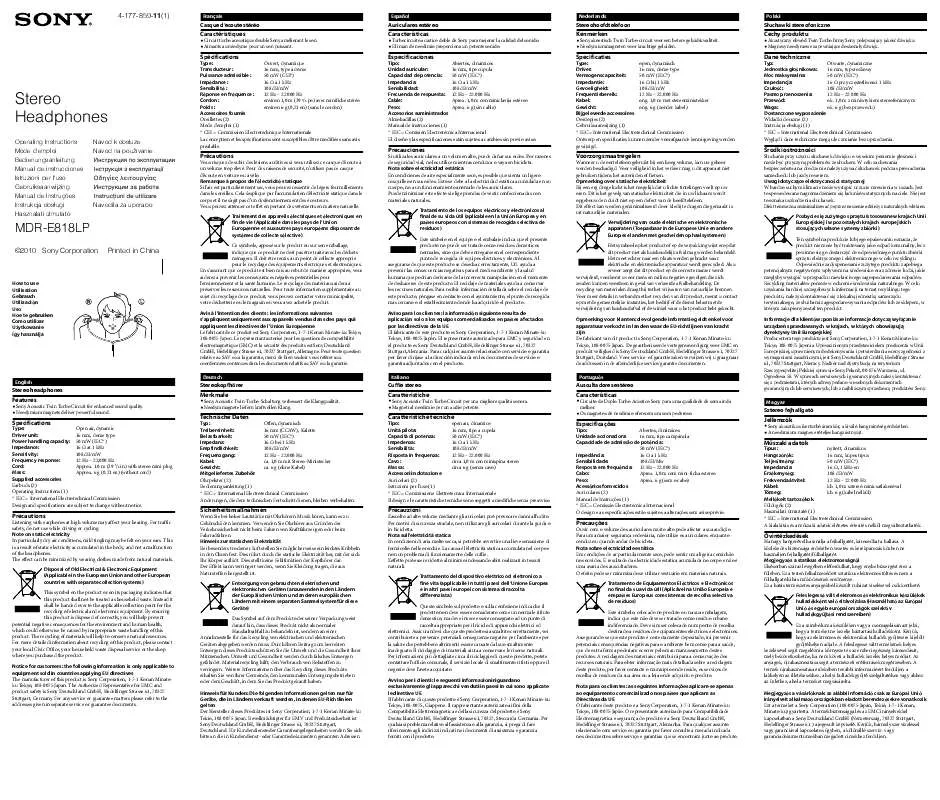 Mode d'emploi SONY MDR-E818LP