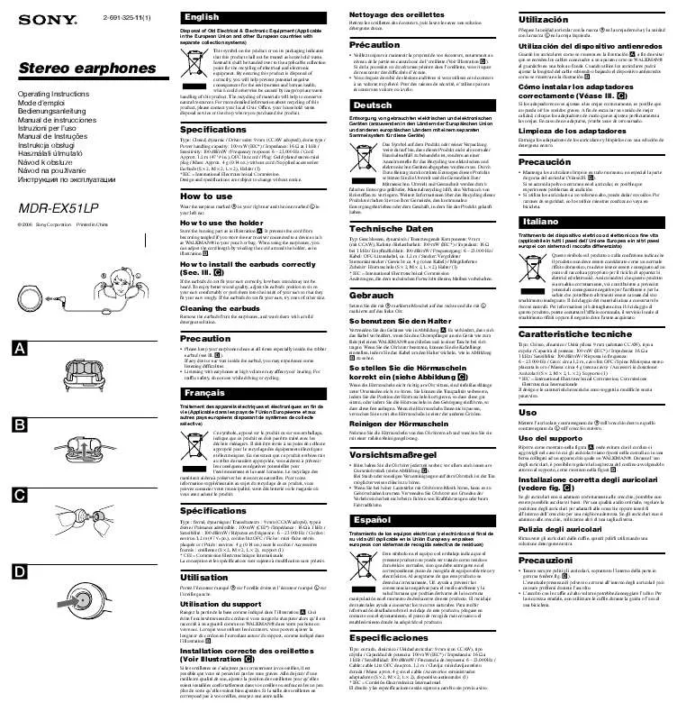 Mode d'emploi SONY MDR-EX51LP