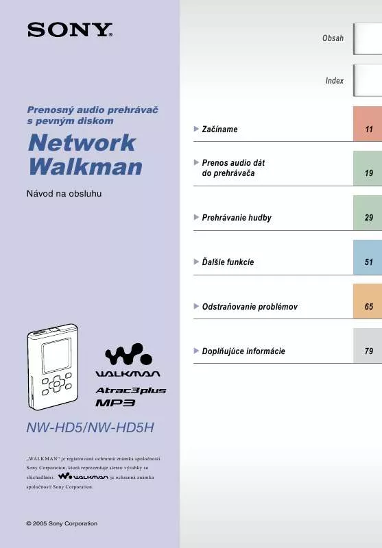 Mode d'emploi SONY NW-HD5H