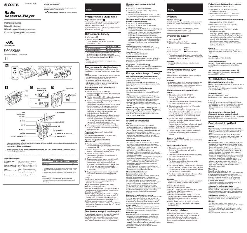 Mode d'emploi SONY WM-FX280