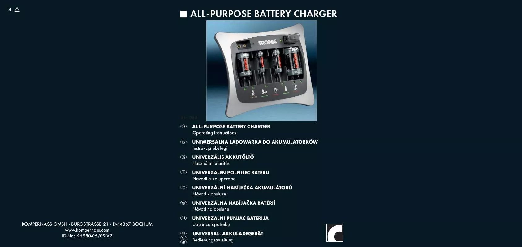 Mode d'emploi TRONIC KH 980 ALL-PURPOSE BATTERY CHARGER
