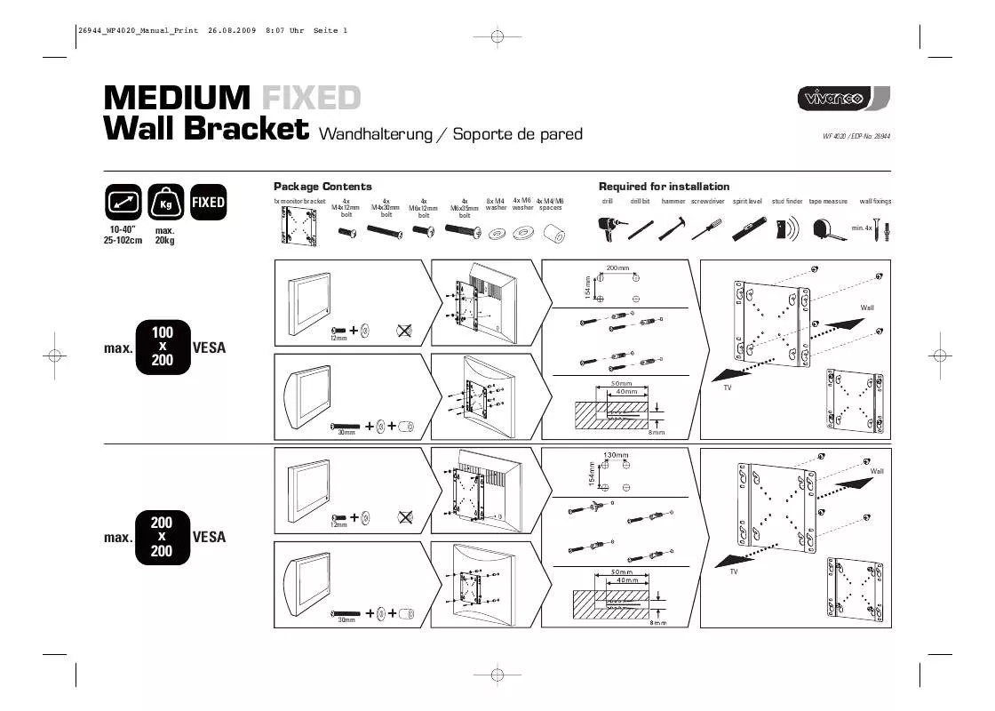 Mode d'emploi VIVANCO MEDIUM FIXED WALL BRACKET