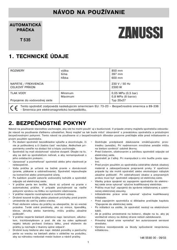 Mode d'emploi ZANUSSI T535