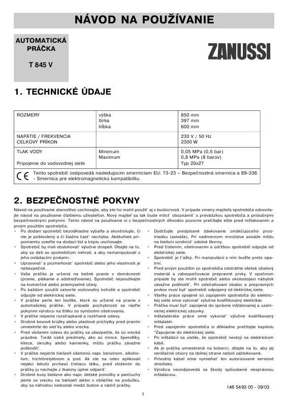 Mode d'emploi ZANUSSI T845V