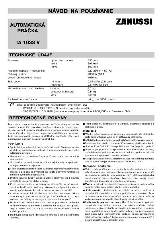 Mode d'emploi ZANUSSI TA1033V