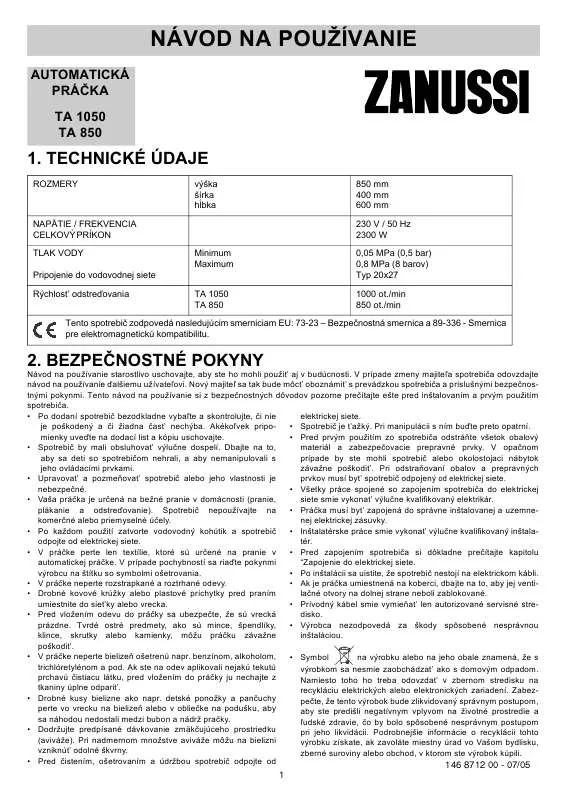 Mode d'emploi ZANUSSI TA850