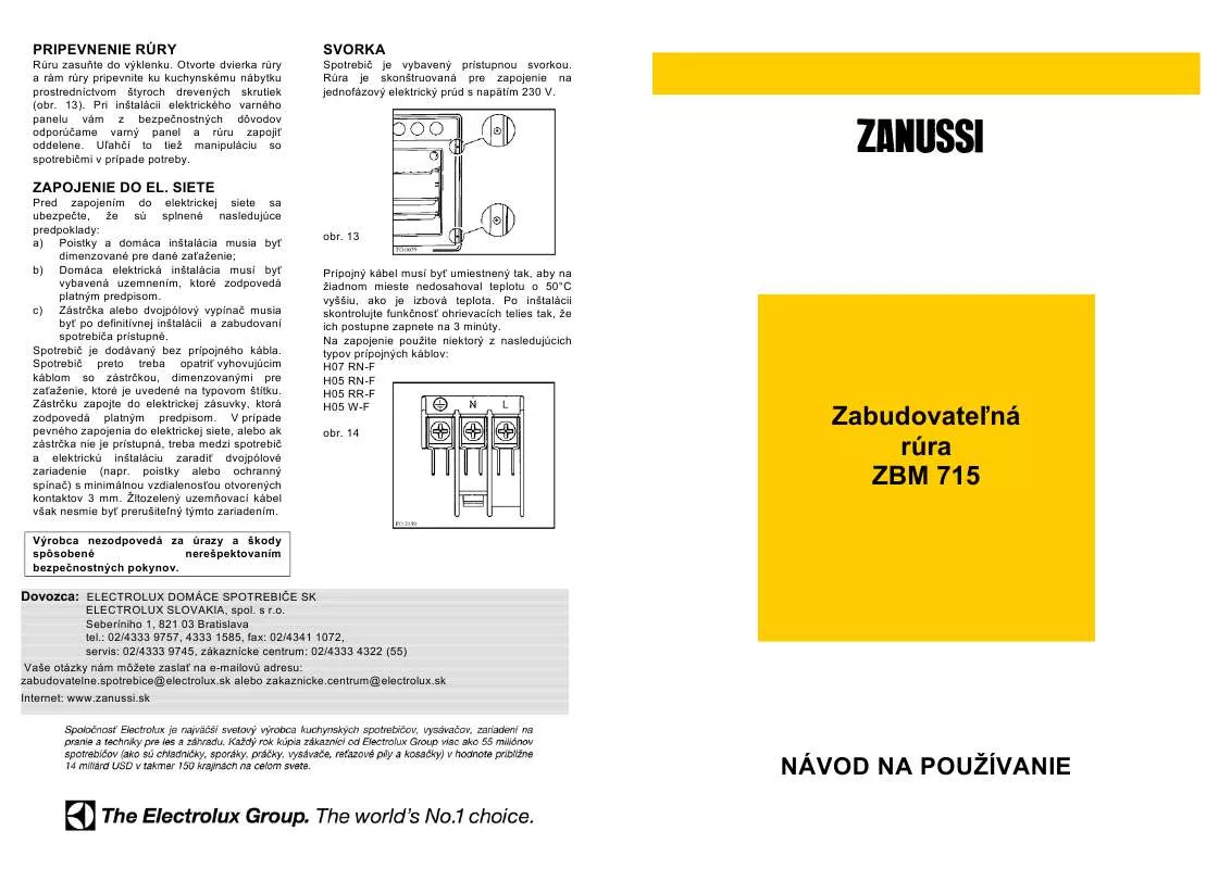 Mode d'emploi ZANUSSI ZBM715B