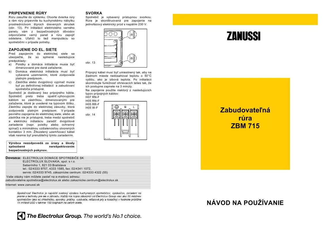 Mode d'emploi ZANUSSI ZBM715N