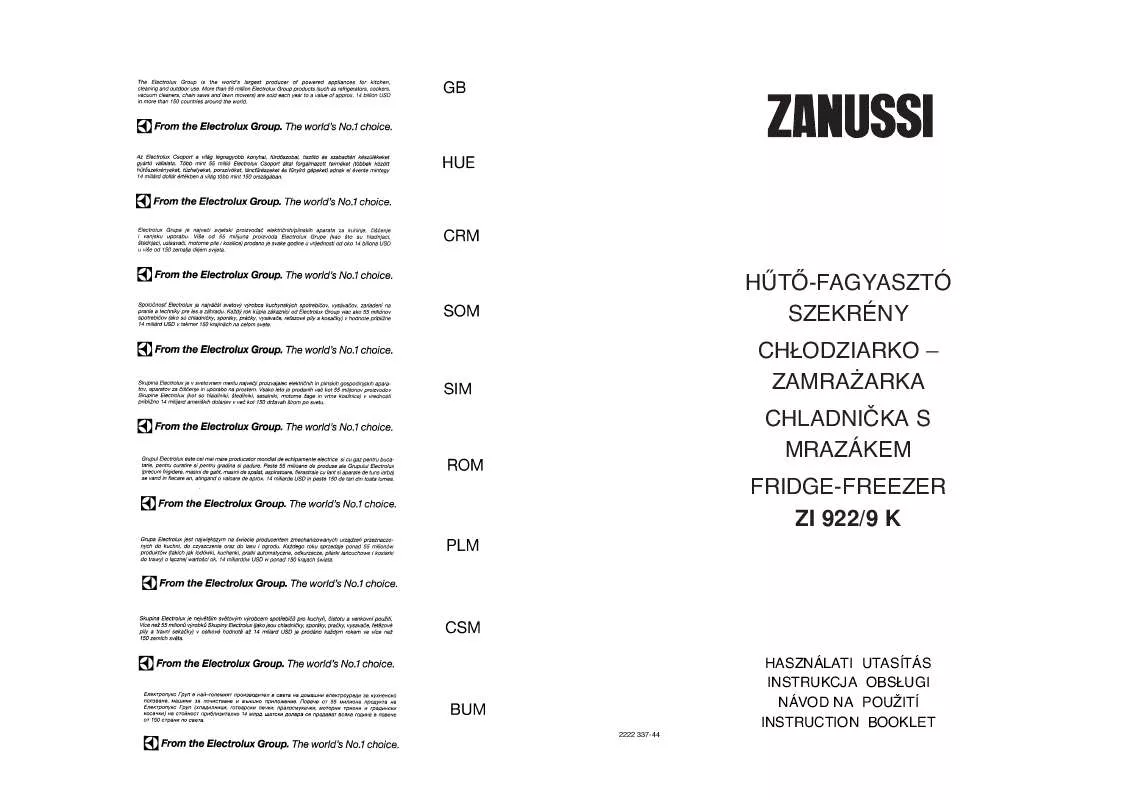 Mode d'emploi ZANUSSI ZI922/9K