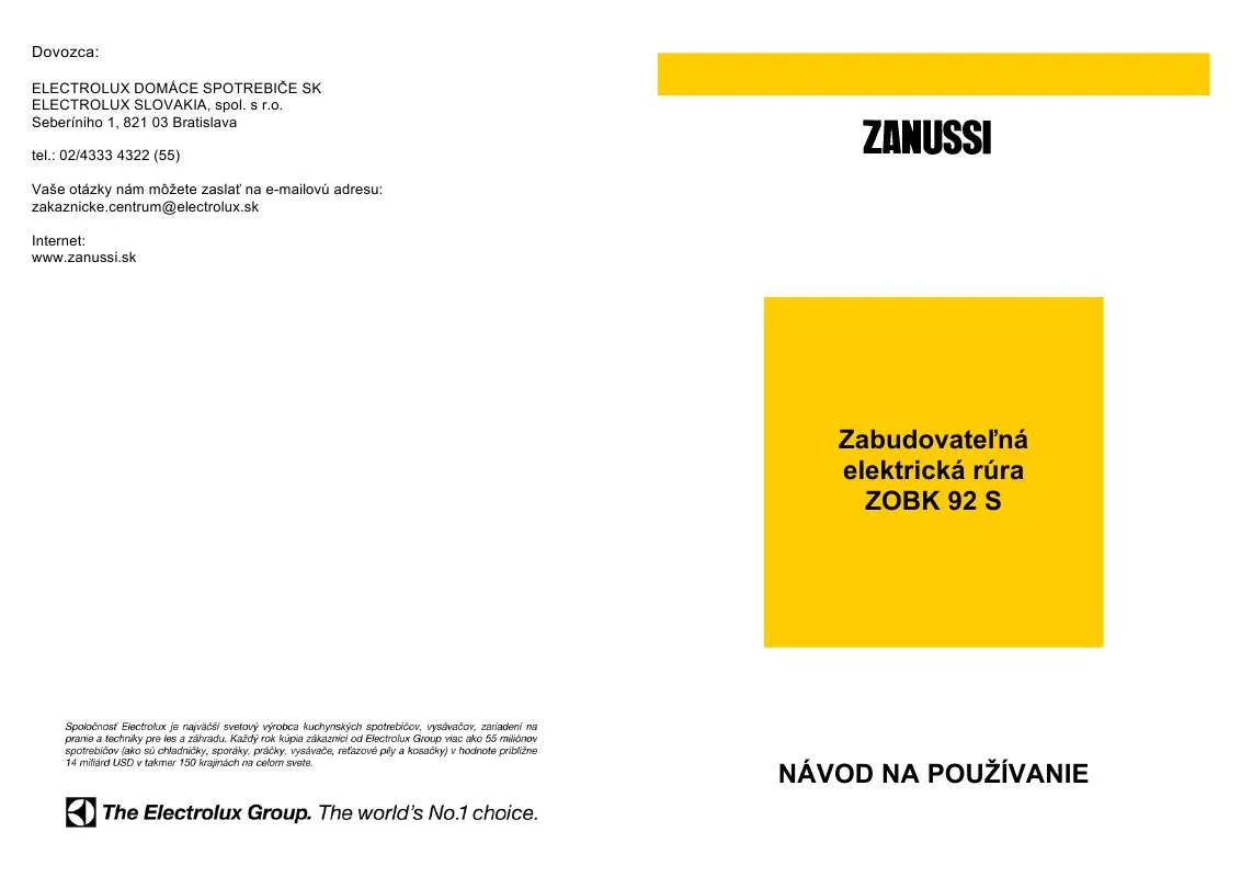 Mode d'emploi ZANUSSI ZOBK92SX